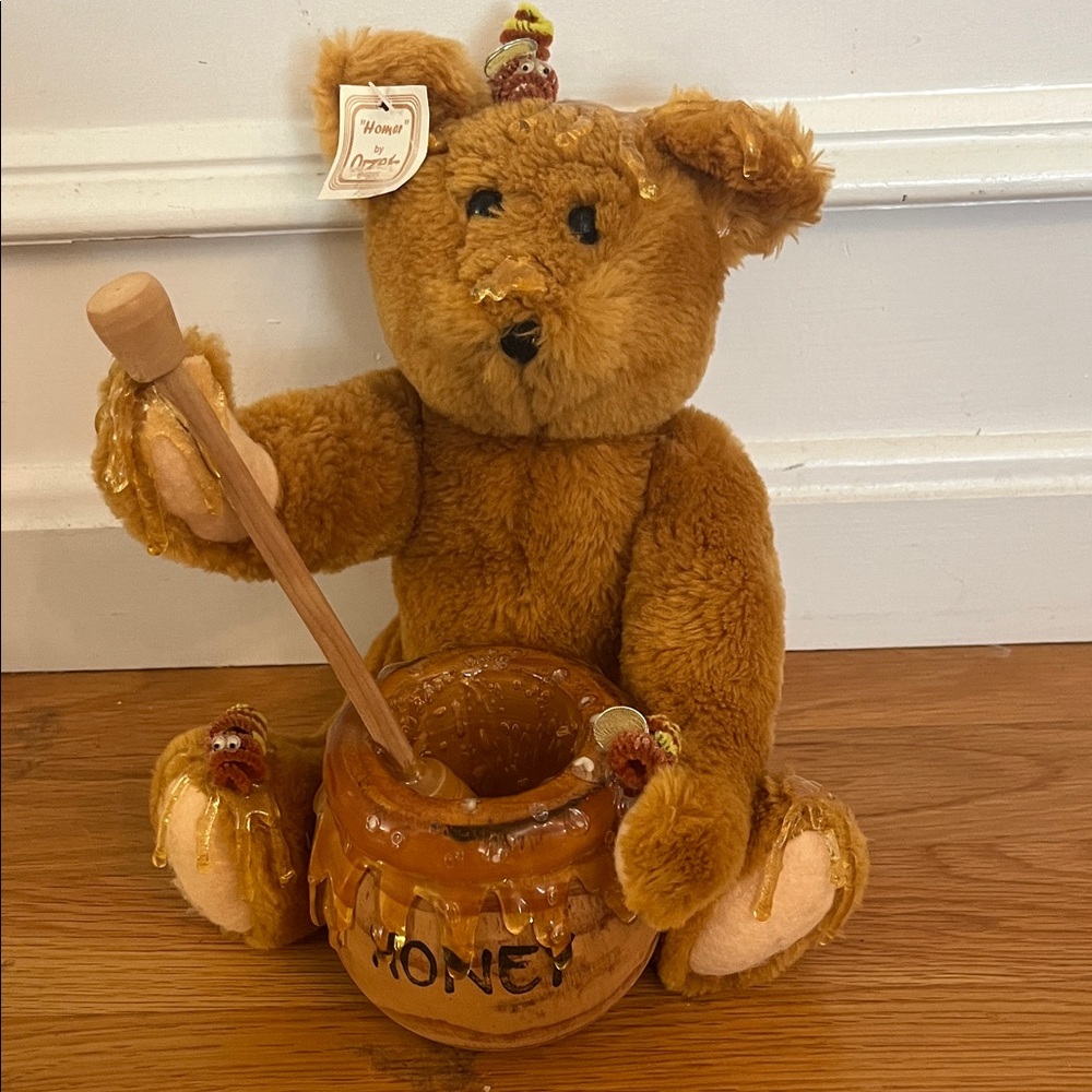 Vintage Orzek Brown Teddy Bear with Honey Pot